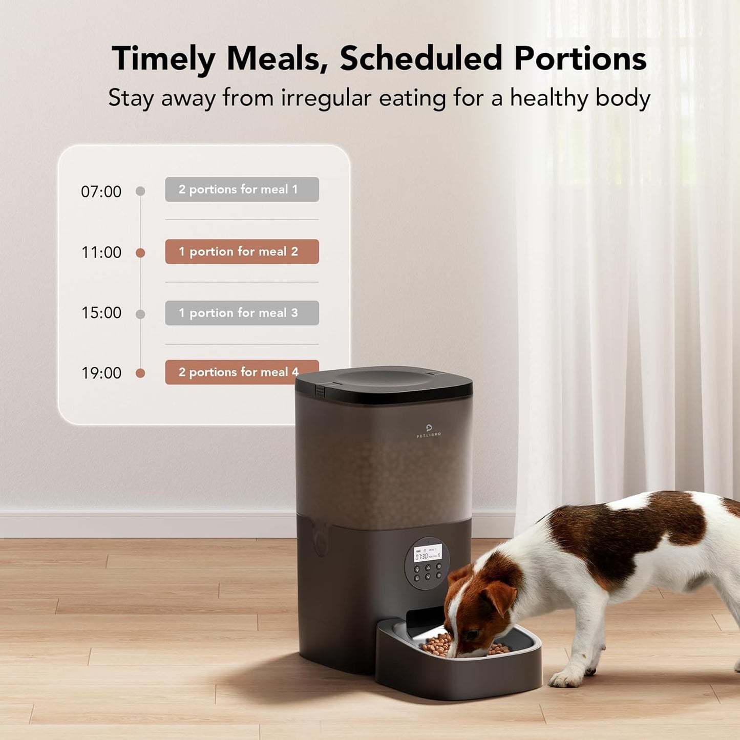 Automatic Dog Feeder, 6L Dog Food Dispenser with Timer Interactive Voice Recorder, Auto Dog Feeder with Desiccant Bag 1-4 Meals Dry Food, Black Transparent