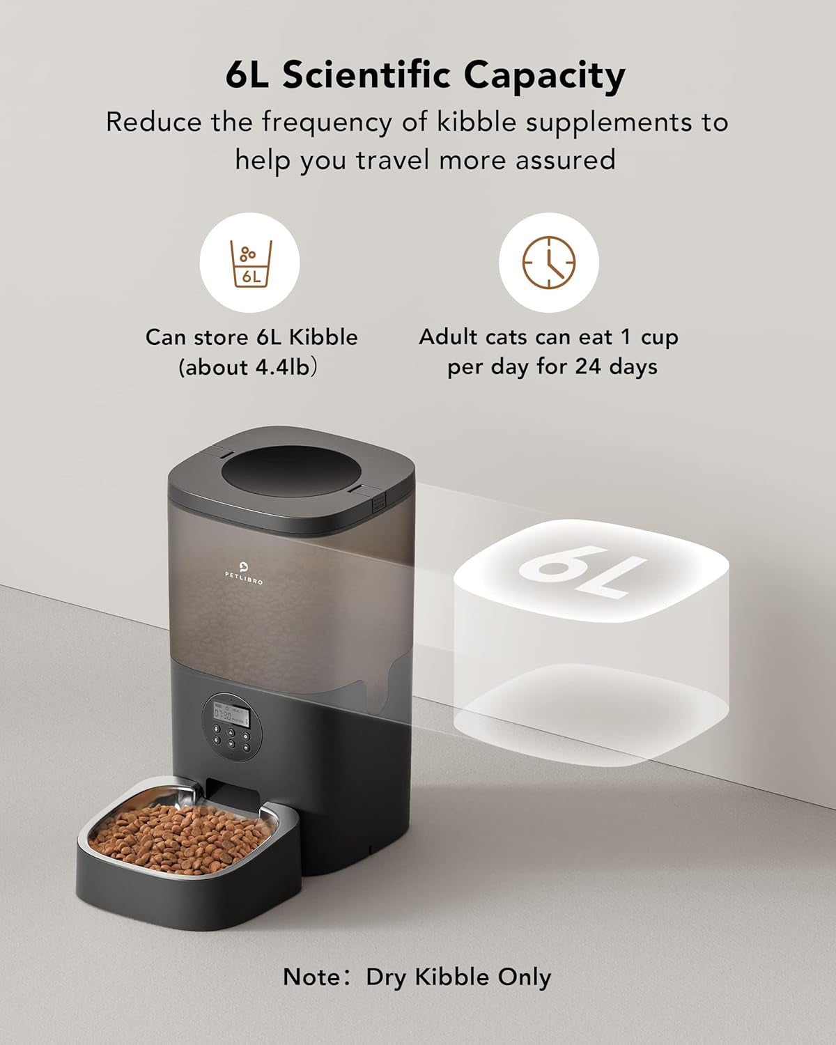 Automatic Dog Feeder, 6L Dog Food Dispenser with Timer Interactive Voice Recorder, Auto Dog Feeder with Desiccant Bag 1-4 Meals Dry Food, Black Transparent