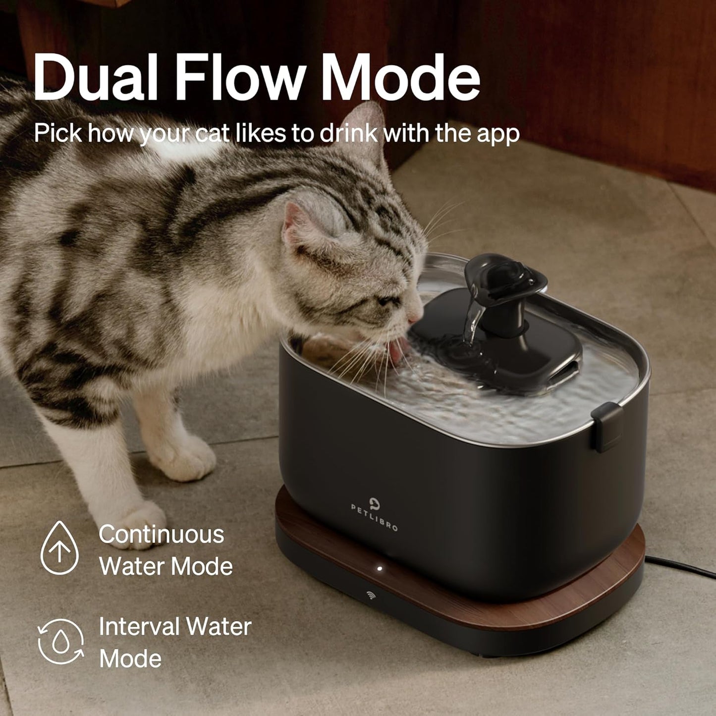 App Monitoring Cat Water Fountain, 2.5L/84Oz Dockstream Pet Fountains for Cats Indoor, Automatic Water Dispenser for Drinking with 2.4G Wi-Fi, inside Smart Bowl Stainless Steel Tray